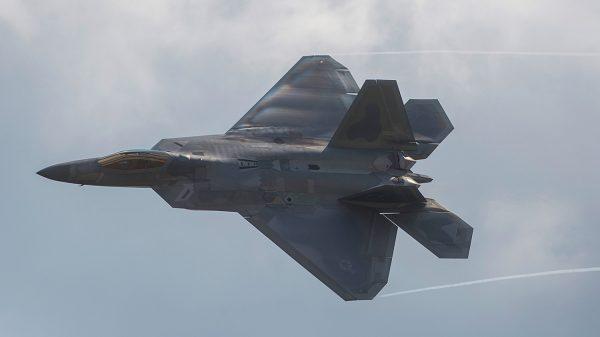 An F-22 Raptor does a fly-by during the airshow at Joint Andrews Air Base in Maryland on Sept. 16, 2017. (Andrew Caballero-Reynolds/AFP/Getty Images)