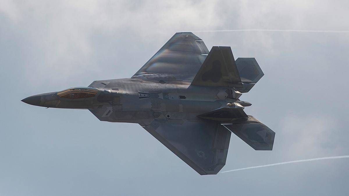 An F-22 Raptor does a fly-by during the airshow at Joint Andrews Air Base in Maryland on September 16, 2017. (Andrew Caballero-Reynolds/AFP/Getty Images)