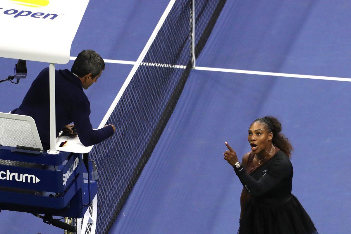 Serena Williams yells at umpire Carlos Ramos during her Women’s Singles finals match in New York City on Sept. 8, 2018. (Jaime Lawson/Getty Images for USTA)