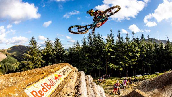Gee Atherton performs freeride-style jump during the fifth edition of Red Bull Hardline in Dinas Mawddwy, Wales, UK on Sept. 15, 2018. (Photo by Red Bull Media House)