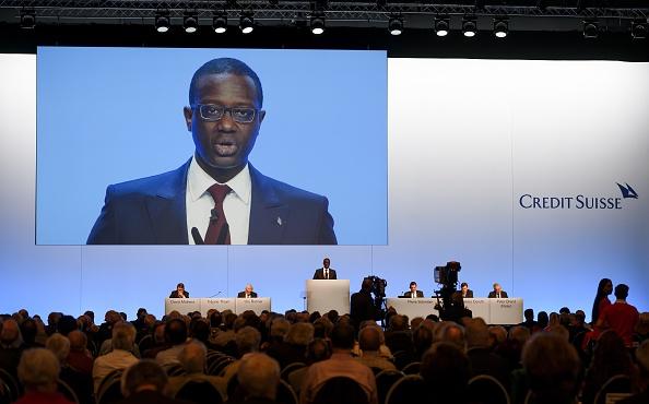 A file image of the then-Credit Suisse CEO Tidjane Thiam delivering a speech during an extraordinary shareholders meeting of the Swiss banking group on Nov. 19, 2015, in Bern. (Fabrice Coffrini/AFP/Getty Images)