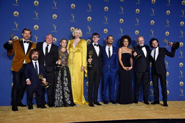 Cast of Outstanding Drama Series winner 'Game of Thrones' poses in the press room during the 70th Emmy Awards at Microsoft Theater in Los Angeles, Calif. on Sept. 17, 2018. (Frazer Harrison/Getty Images)