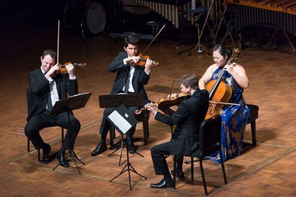 The Calidore String Quartet (L-R): Jeffrey Myers, violin; Ryan Meehan, violin; Jeremy Berry, viola; Estelle Choi, cello. (The Calidore String Quartet)