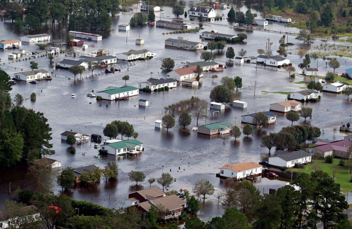 Houses sit in floodwater caused by Hurricane Florence, in this aerial picture, on the outskirts of Lumberton, N.C., Sept. 17, 2018. (Jason Miczek/Reuters)