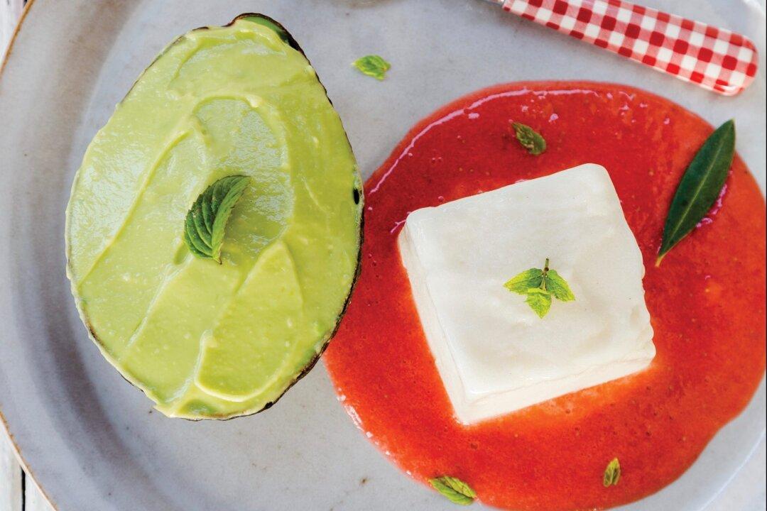 Avocado Mousse With Raspberry Sauce and Lychee Granita