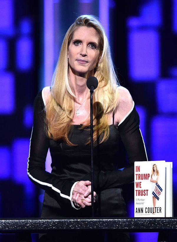 File photo of political commentator and author Ann Coulter as she speaks onstage in Los Angeles, on Aug. 27, 2016. (Alberto E. Rodriguez/Getty Images)