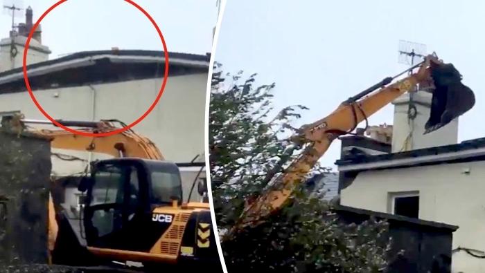Hero Neighbors Use Backhoe to Keep Roof From Blowing Away in Storm Ali