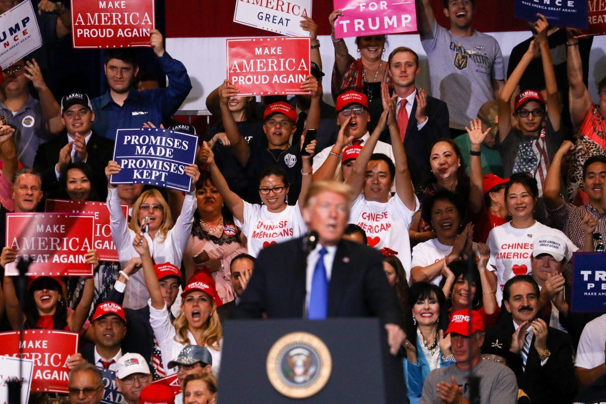 President Donald Trump at his Make America Great Again rally in Las Vegas, Nev., Sept. 20, 2018. (Charlotte Cuthbertson/The Epoch Times)