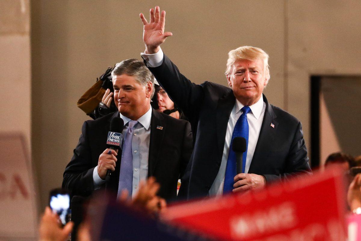 President Donald Trump at an interview with Fox News' Sean Hannity before a Make America Great Again rally in Las Vegas, Nev., Sept. 20, 2018. (Charlotte Cuthbertson/The Epoch Times)