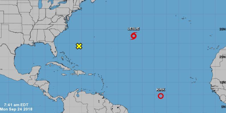 The U.S. National Hurricane Center (NHC) is still issuing advisories for Tropical Depression Kirk, which weakened from a tropical storm, and Subtropical Storm Leslie. (NHC)