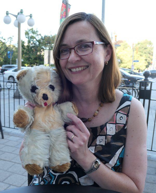 Martina Stvan with Mischa, the teddy bear she brought with her when she and her parents fled Czechoslovakia after the Soviet-led invasion in 1968. (Photo by Susan Korah)