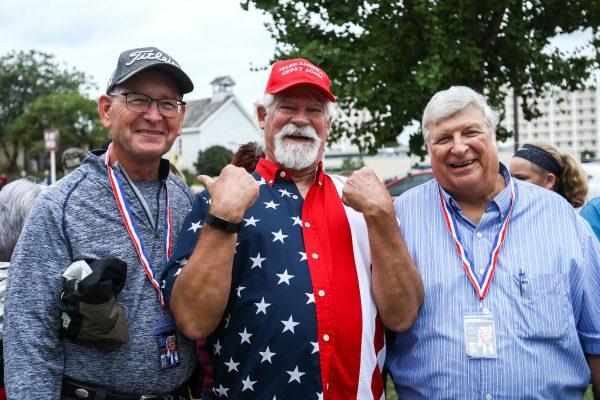 L-R: Tom Lefmann, Ted Peck, and Tom Little at Trump's Make America Great Again rally in Springfield, Mo., Sept. 21, 2018. (Charlotte Cuthbertson/The Epoch Times)