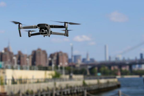 A drone flies during a product launch event at the Brooklyn Navy Yard in New York City, on Aug, 23, 2018. (Drew Angerer/Getty Images)