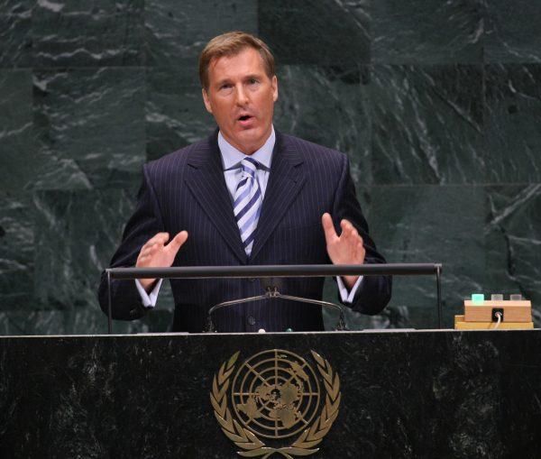 Maxime Bernier speaks to the UN General Assembly in New York during his tenure as Canadian foreign minister in this file photo. Now he challenges Justin Trudeau for the Presidency. (DON EMMERT/AFP/Getty Images)