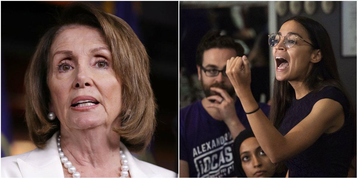 House Minority Leader Nancy Pelosi (L) and congressional candidate Alexandria Ocasio-Cortez. (Somodevilla/Getty Images (L) and Don Emmert/AFP/Getty Images)