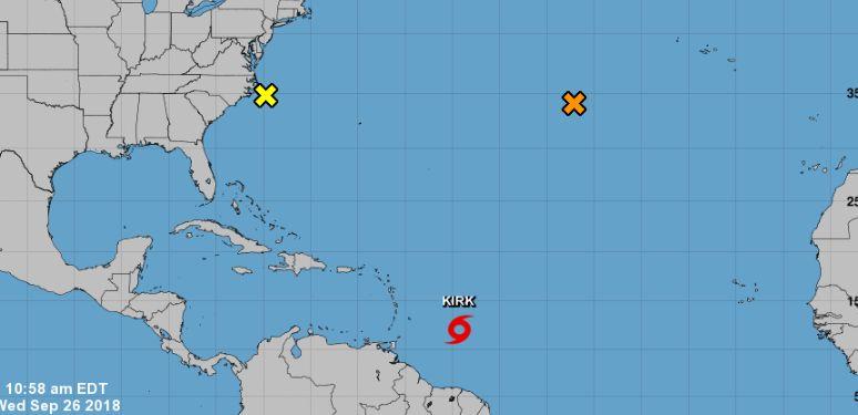 U.S. weather officials are issuing advisories and warnings for Hurricane Rosa and Tropical Storm Kirk. (NHC)