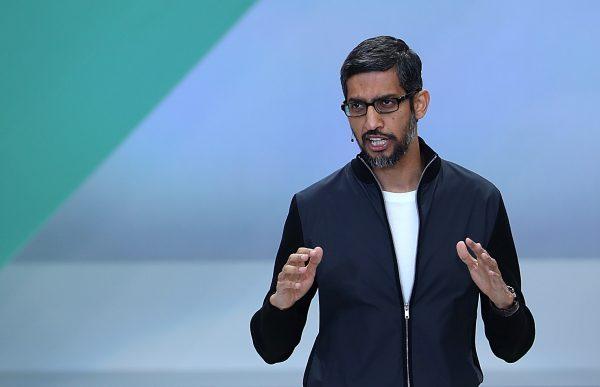 Google CEO Sundar Pichai at the Google I/O 2017 Conference at Shoreline Amphitheater in Mountain View, Calif., on May 17, 2017. (Justin Sullivan/Getty Images)