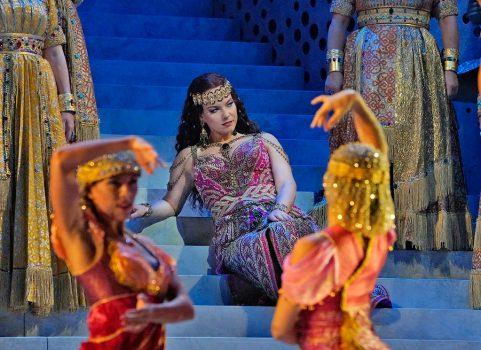 Elina Garanca (C) as Dalila in “Samson et Dalila,” with dazzling costumes by Linda Cho. (Ken Howard / The Metropolitan Opera)