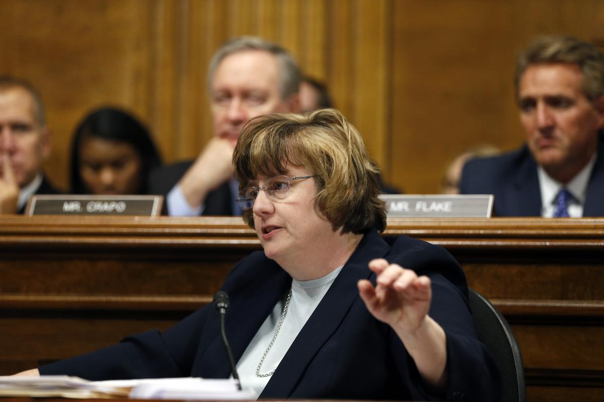 Rachel Mitchell asks questions to Dr. Christine Blasey Ford at the Senate Judiciary Committee hearing on the nomination of Brett Kavanaugh to be an associate justice of the Supreme Court of the United States in Washington, on Capitol Hill on Sept. 27, 2018. (Michael Reynolds-Pool/Getty Images)