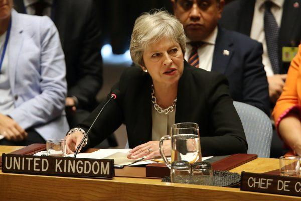 British Prime Minister Theresa May at a United Nations Security Council meeting on Sept. 26, 2018, in New York. (Spencer Platt/Getty Images)