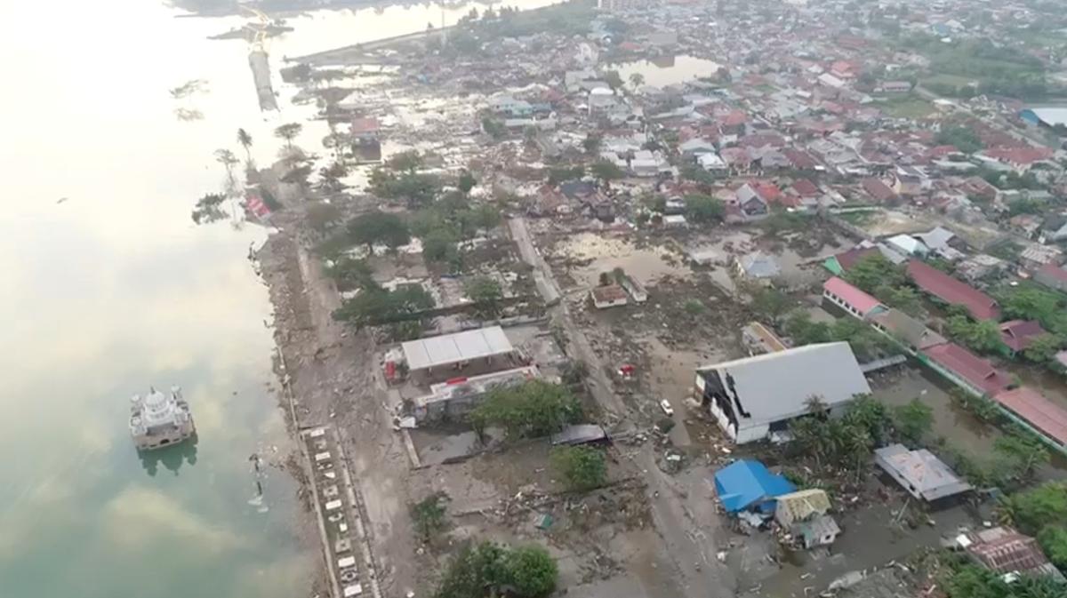 The damage after an earthquake is seen in Palu, Central Sulawesi Province, Indonesia Sept. 29, 2018 in this still image taken from a video obtained from social media. (By Drone Pilot Tezar Kodongan/Reuters)