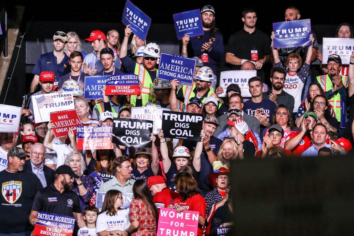 Attendees at a Make America Great Again rally in Wheeling, West Va., on Sept. 29, 2018. (Charlotte Cuthbertson The Epoch Times)