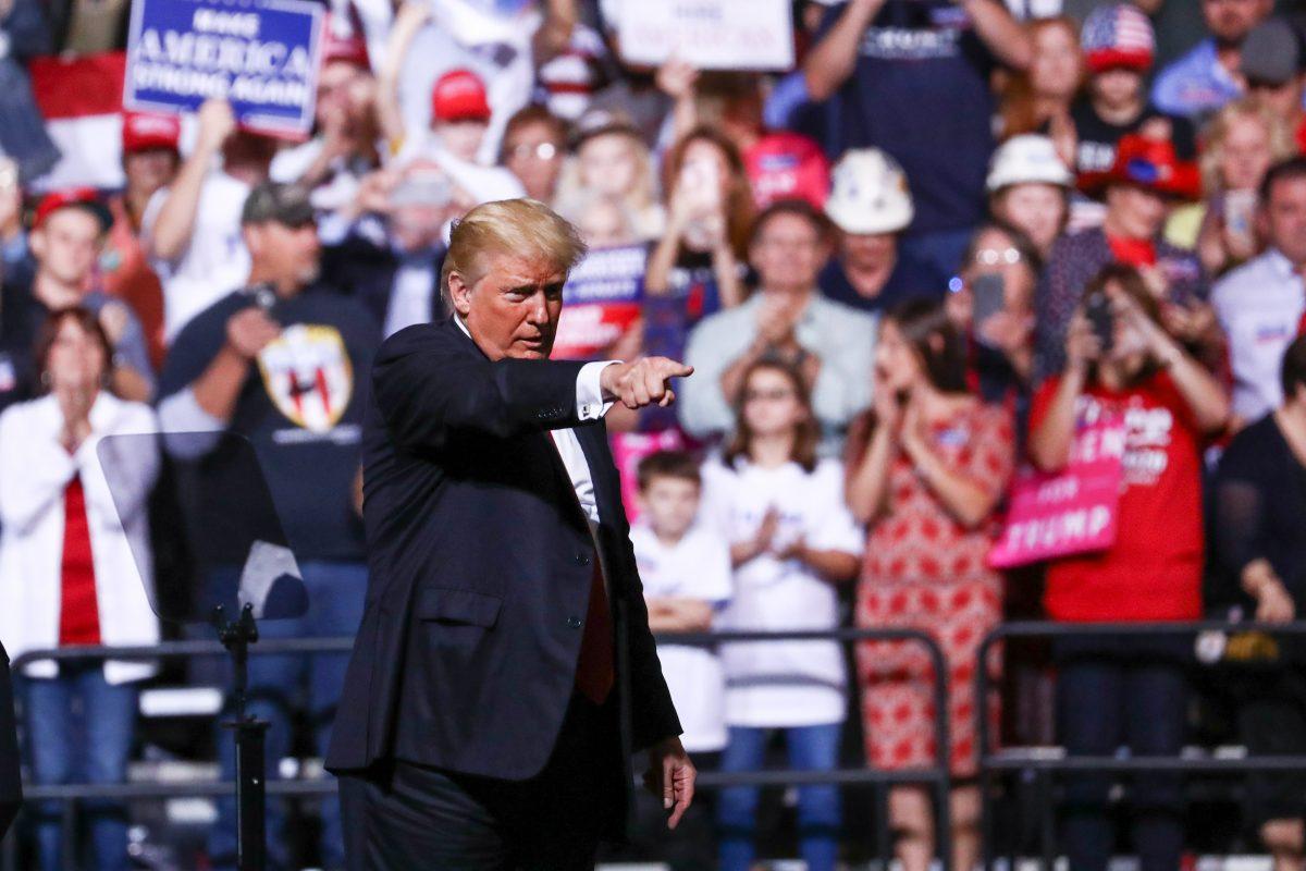 President Donald Trump at his Make America Great Again rally in Wheeling, West Va., on Sept. 29, 2018. (Charlotte Cuthbertson The Epoch Times)