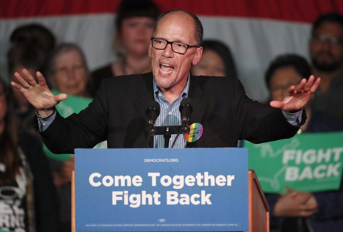 Democratic National Committee Chairman Tom Perez speaks to a crowd of supporters at a Democratic unity rally at the Rail Event Center in Salt Lake City, Utah on April 21, 2017. (George Frey/Getty Images)