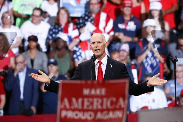 GOP Senate candidate Florida Gov. Rick Scott at a Make America Great Again rally in Fort Myers, Fla., on Oct. 31, 2018. (Charlotte Cuthbertson/The Epoch Times)