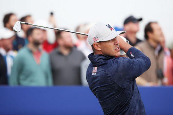 Brooks Koepka of the United States tees off during the 2018 Ryder Cup in Paris on Sept. 28, 2018. (Christian Petersen/Getty Images)