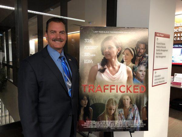 Burton Brink, Los Angeles County Sherriff Department Sergeant at a "Trafficking" film screening in Glendale, Calif. on Sept. 28. (Annie Wang/The Epoch Times)