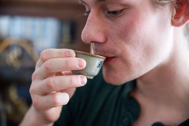 Daniel Mahoney enjoying a cup of gong fu style tea. (Courtesy of Daniel Mahoney)