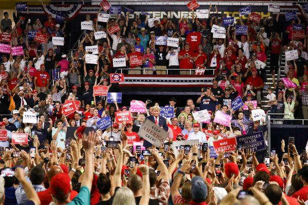 President Donald Trump at a Make America Great Again rally in Johnson City, Tenn., on Oct. 1, 2018. (Charlotte Cuthbertson/The Epoch Times)