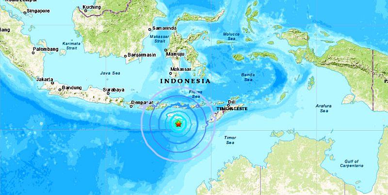 A 6.0 magnitude earthquake struck the Sumba area in Indonesia on Oct. 2, just days after a 7.5 magnitude quake hit hundreds of miles away, killing at least 1,000 people. (USGS)