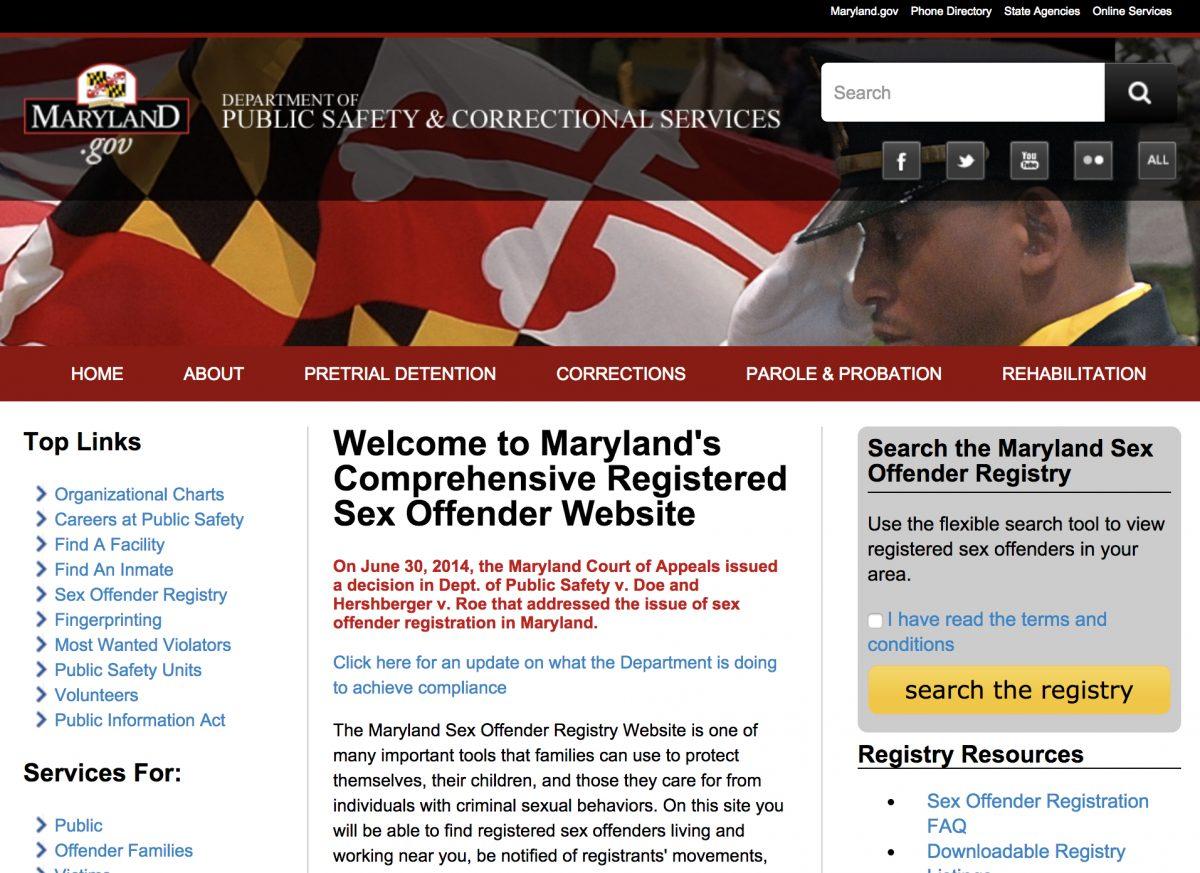 Maryland's Sex Offender Registry. (screenshot/Maryland Department of Corrections)