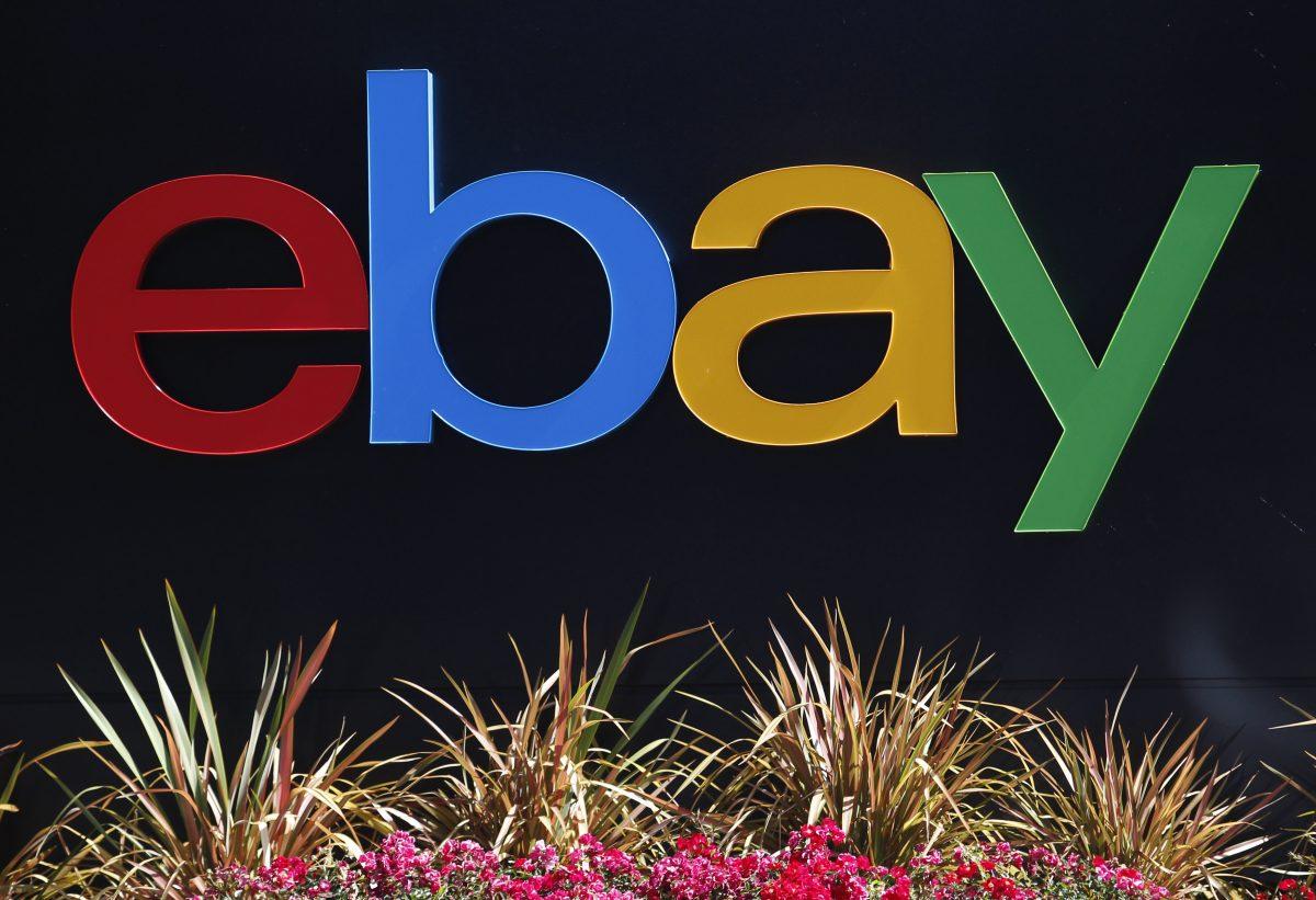 The eBay logo is seen at an office building in San Jose, Calif., on May 28, 2014. (Beck Diefenbach/Reuters)