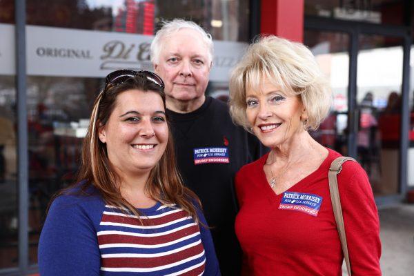 Jo Ann Gould (R), John Schafer, and Kayla Shorts before a Make America Great Again rally in Wheeling, West Va., on Sept. 29, 2018. (Samira Bouaou/The Epoch Times)
