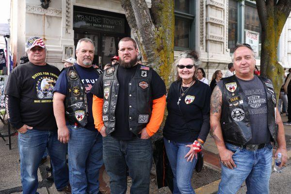 Don Hindman (R) and Mary Konieccny with other Bikers for Trump before a Make America Great Again rally in Wheeling, West Va., on Sept. 29, 2018. (Samira Bouaou/The Epoch Times)