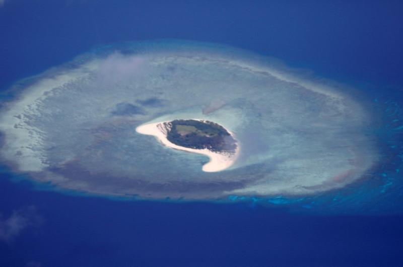 An aerial view of an uninhabited island of the Spratlys in the disputed South China Sea on April 21, 2017. (Erik De Castro/Reuters)
