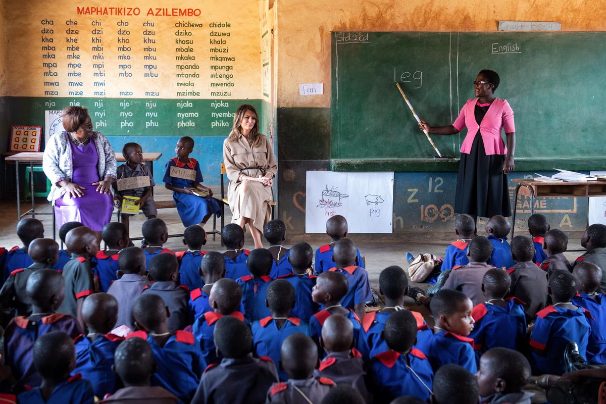 First Lady Melania Trump visits the Chipala Primary School in Lilongwe on Oct. 4, 2018. (Saul Loeb/AFP/Getty Images)