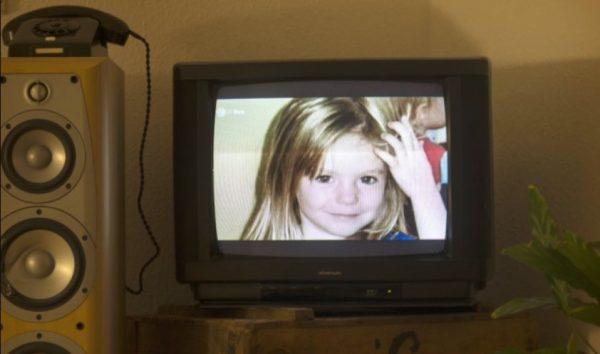 A photo of British girl Madeleine McCann aka Maddie is displayed on a TV screen at an apartment in Berlin, on Oct. 16, 2013. (Johannes Eilese/AFP/Getty Images)