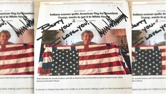 Indiana Woman Gives Trump American Flag Quilt, Gets Personal Note