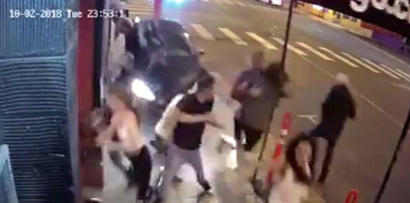 A car slammed into a crowd of people standing near a nightclub in Los Angeles, according to dramatic video footage. Officials said that no one was seriously hurt. (Fox)