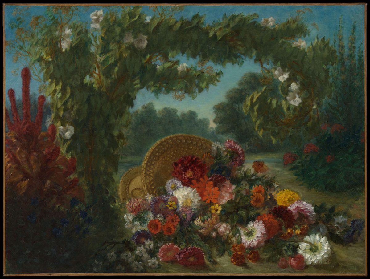 “Basket of Flowers,” 1848–1849, by Eugène Delacroix. Oil on canvas, 42 1/4 inches by 56 inches. The Metropolitan Museum of Art, bequest of Miss Adelaide Milton de Groot, 1967. (The Metropolitan Museum of Art)