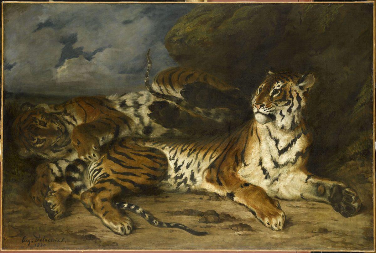 “Young Tiger Playing With Its Mother (Study of Two Tigers),” 1830, by Eugène Delacroix. Oil on canvas, 51 9/16 inches by 76 9/16 inches. Musée du Louvre, Paris. (Musée du Louvre/Franck Raux)