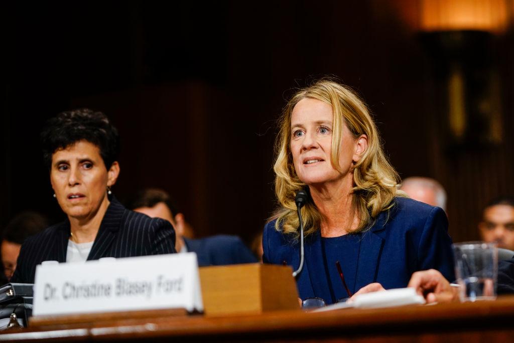 Christine Blasey Ford, with lawyer Debra Katz (L), answers questions at a Senate Judiciary Committee hearing on Capitol Hill on Sept. 27, 2018. (Melina Mara-Pool/Getty Images)