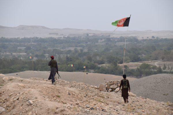 An outpost of an armed pro-government uprising group on a ridge overlooking Taliban-held areas just outside of Kaga, the center of the district of Khogyani in the eastern Afghan province of Nangarhar, on Oct. 2, 2018. (Franz J. Marty/Special to The Epoch Times)