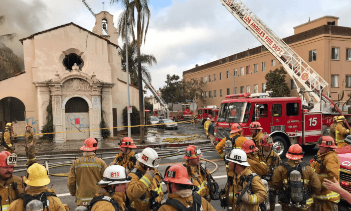 Los Angeles Historic Building Built in 1924 Was in a Largely Smoldering Fire
