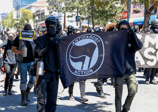 Antifa members march during a rally in Berkeley, Calif., on Aug. 5, 2018. (Amy Osborne/AFP/Getty Images)