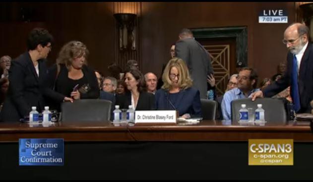 Christine Ford's friend Monica McLean (2nd L), a former FBI agent, attended the public hearing during which Ford testified to the Senate Judiciary Committee, in Washington on Sept. 27, 2018. (Screenshot/CSPAN)